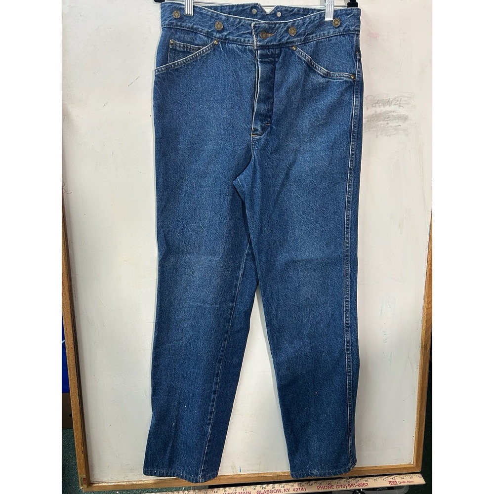Vintage Jeans Womens 33" Blue Buckle High Waist Button Fly Medium Wash Denim‎